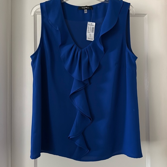 Nine West Tops - Beautiful Nine West Blue V-neck Top with Ruffles